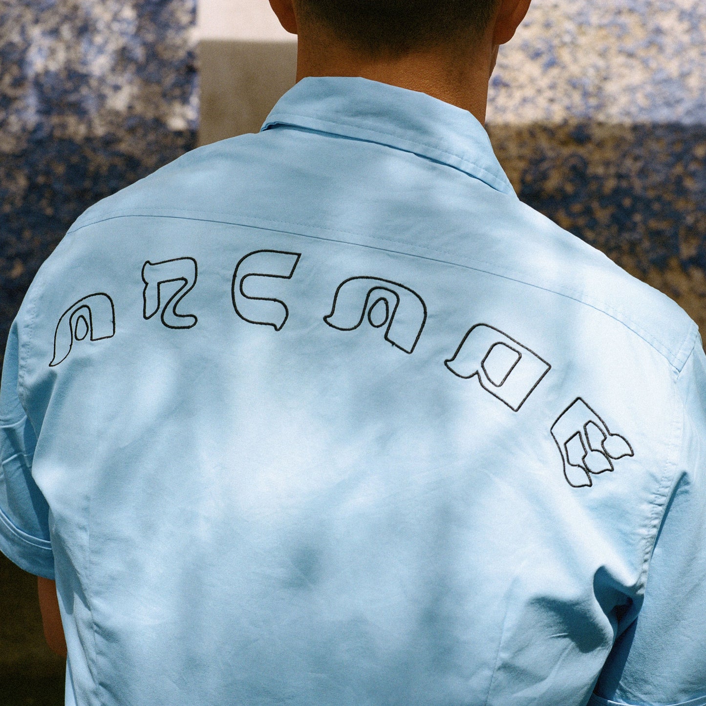 Cotton Striped Bowling Shirt Baby Blue