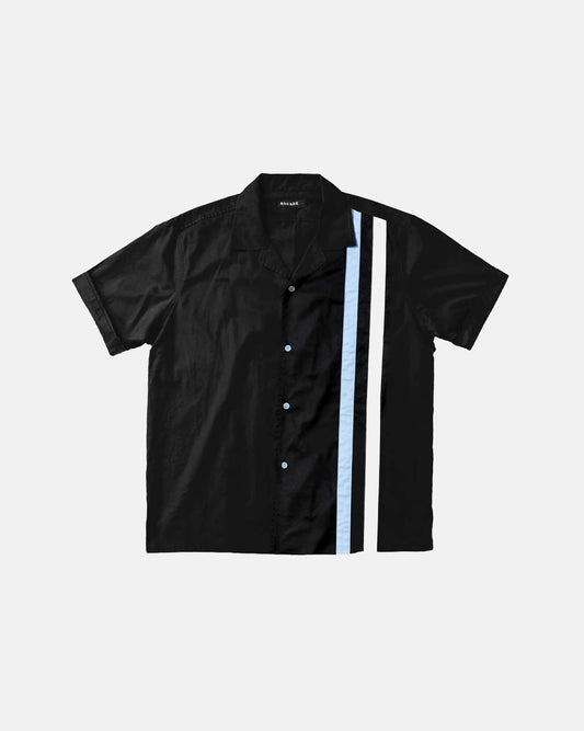 Cotton Striped Bowling Shirt Black